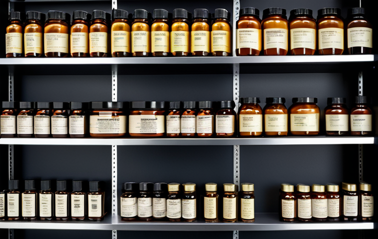 Natural Beauty Product Shelf**
"A well-organized shelf displaying various natural beauty products in amber-colored glass bottles and airtight containers. Focus on ingredients like shea butter, coconut oil, and products with vitamin E labels. The scene is a cool, dark storage space. safe for work, appropriate content, fully clothed, professional, modest, family-friendly, perfect anatomy, correct proportions, natural pose, well-formed hands, proper finger count, natural body proportions, professional photography, high quality, showcasing preservation techniques."
**