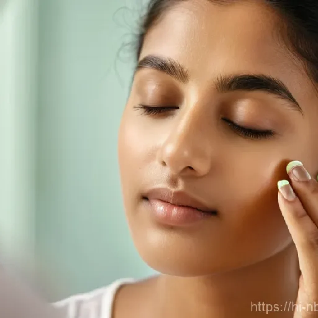 천연화장품 아이크림 성분 - A serene and soft-focus portrait of a young Indian woman, in her late 20s, exhibiting natural beauty...