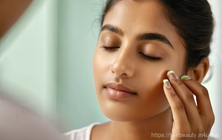 천연화장품 아이크림 성분 - A serene and soft-focus portrait of a young Indian woman, in her late 20s, exhibiting natural beauty...