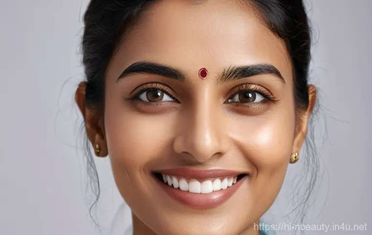 천연화장품 아이크림 성분 - A serene and soft-focus portrait of a young Indian woman, in her late 20s, exhibiting natural beauty...