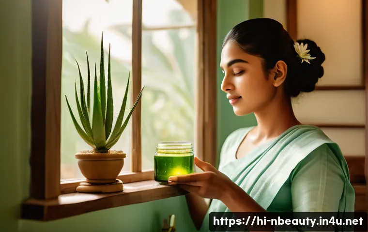 천연화장품과 피부장벽 보호 - A serene and bright skincare scene featuring a young Indian woman with clear, glowing skin applying ...