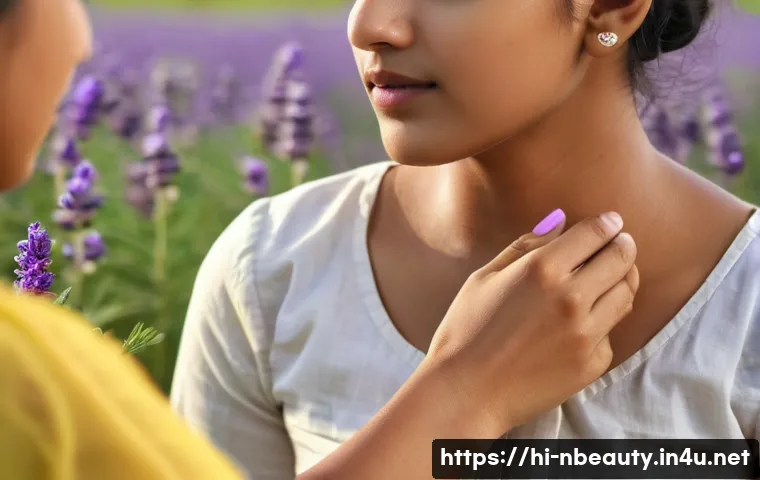 천연화장품 성분 알레르기 반응 - A detailed close-up of a sensitive-skinned young Indian woman performing a patch test on her inner w...
