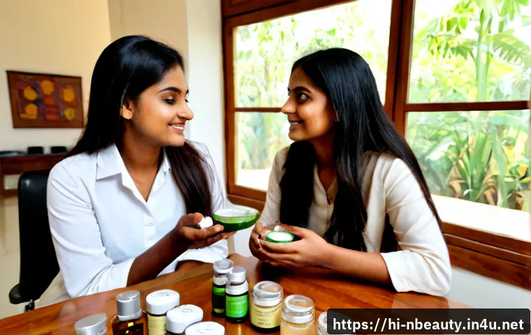 천연화장품 맞춤형 컨설팅 서비스 - Photorealistic natural cosmetics consultation in a bright modern studio in India, an Indian skincare...